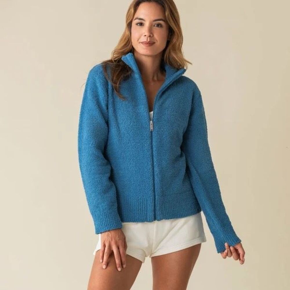 Kashwere Women's Microfiber Fleece sport Full Zip azure blue Jacket M NWT